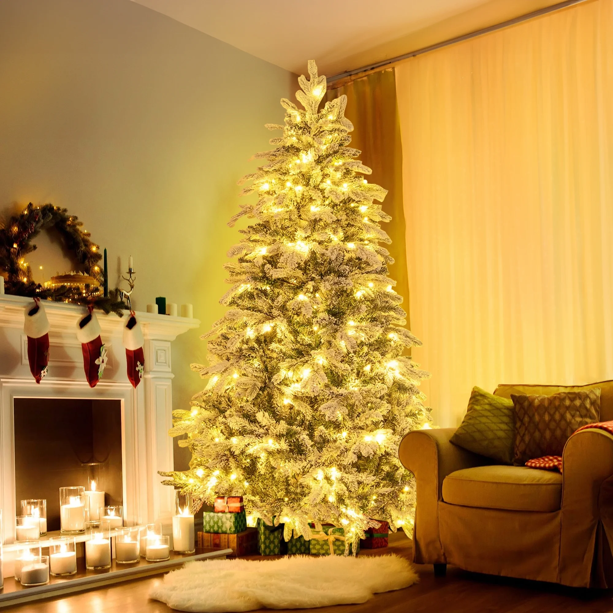 FusionFinds 6ft Pre-Lit Snow Flocked Artificial Christmas Tree - Image 3