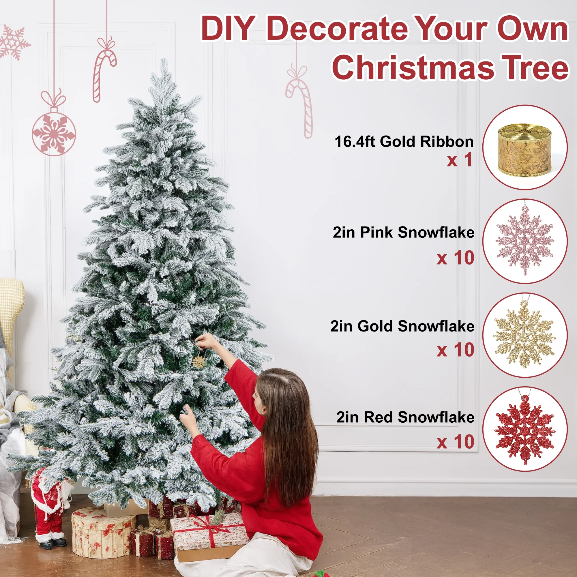 FusionFinds 6ft Pre-Lit Snow Flocked Artificial Christmas Tree - Image 2
